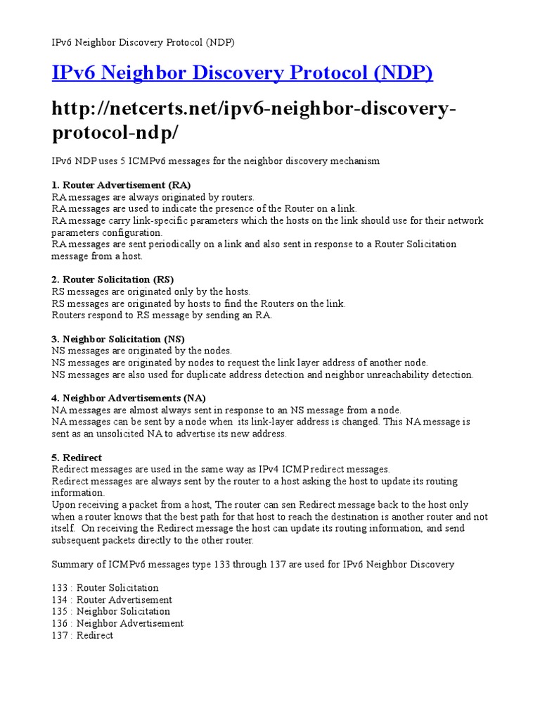 IPv6 Neighbor Discovery Protocol NDP PDF I Pv6 Osi Protocols