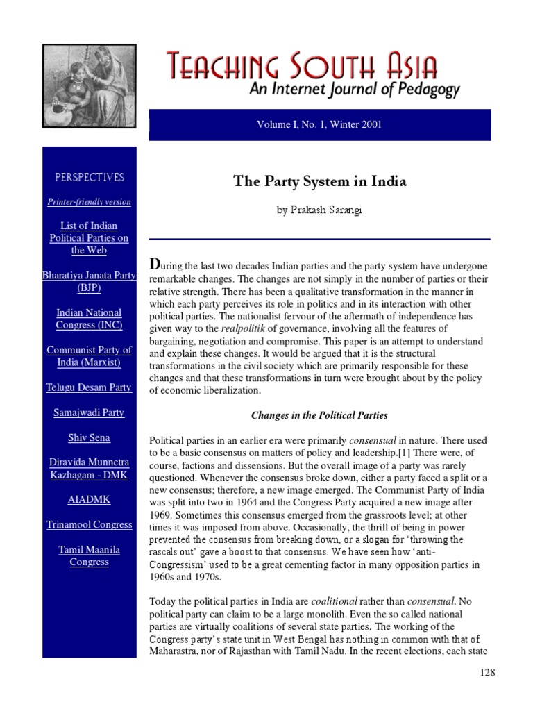 The Party System in India: by Prakash Sarangi | PDF | Politics Of India ...