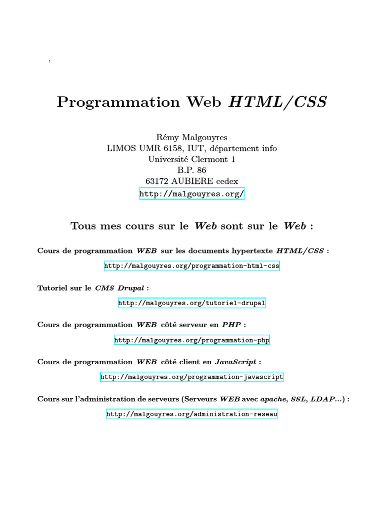 0593 Programmation Web Htmlcss | PDF | XHTML | Feuilles de style en cascade