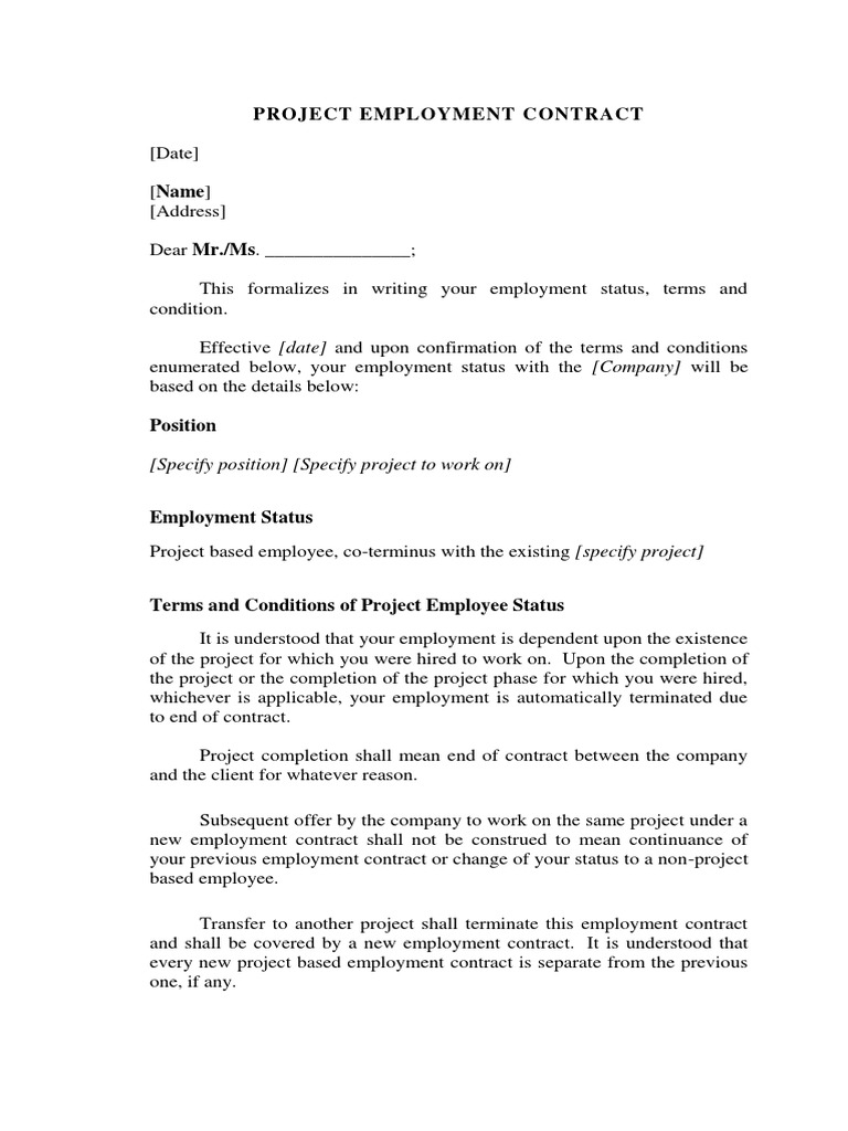 Project-Based Employment Contract | PDF | Contractual Term | Employment