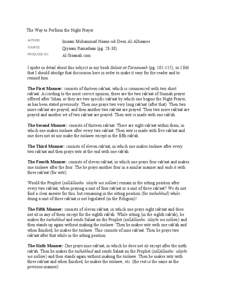 Night Prayer: Methods and Guidelines | PDF | Sharia | Prayer