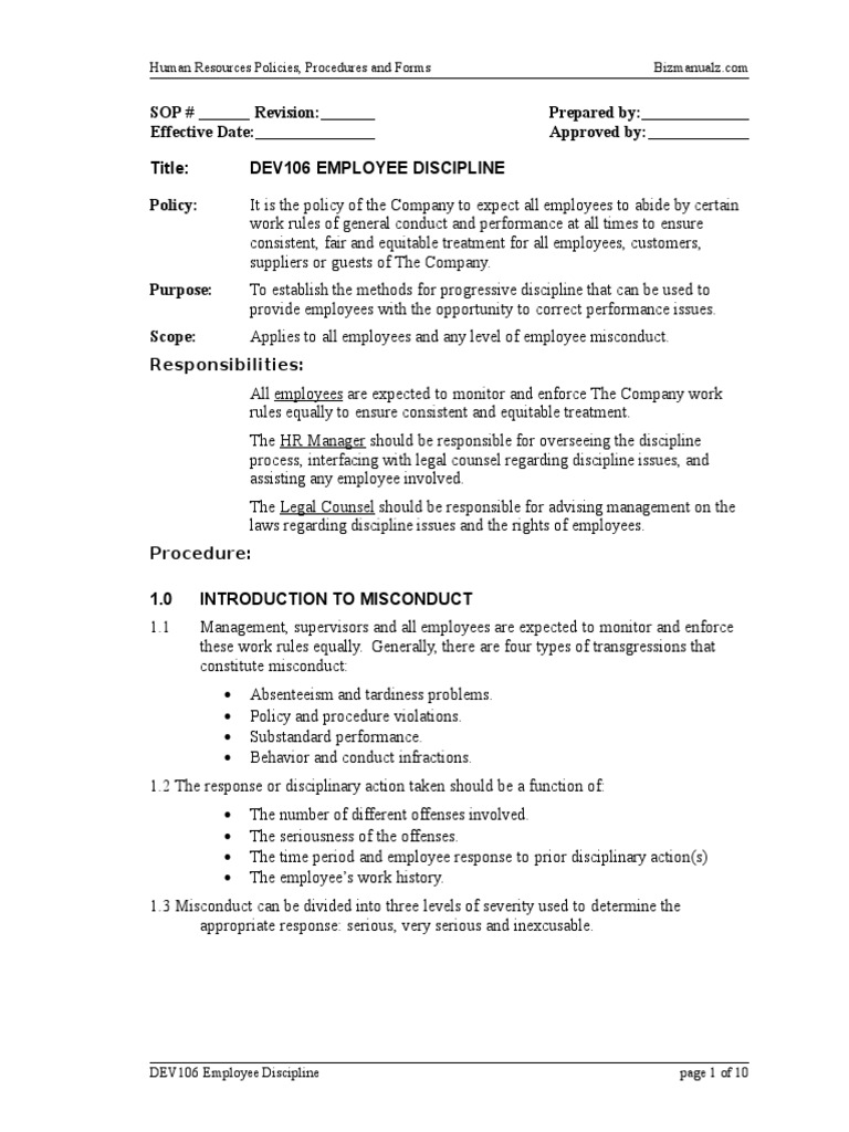 DEV106 Employee Discipline | PDF | Human Resources | Employment