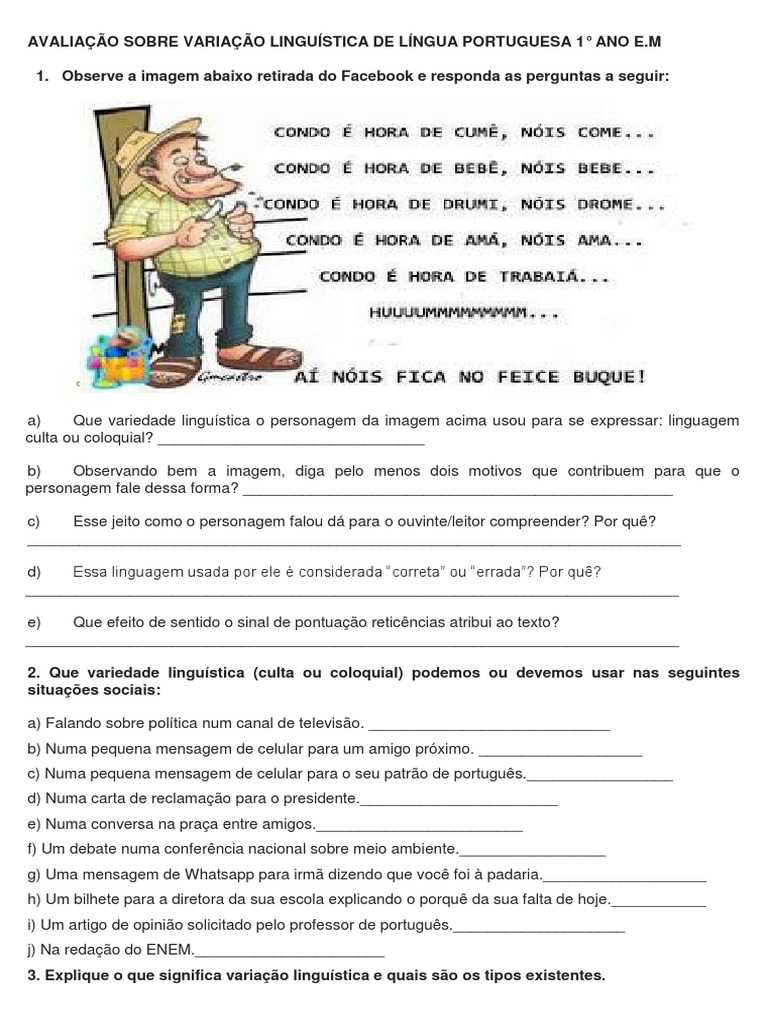 Atividades Variação Linguística | PDF | Linguística | Idiomas