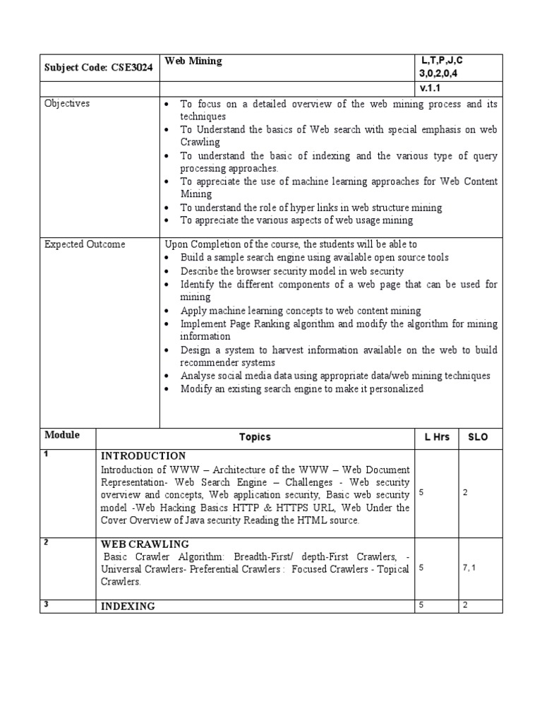 Web Mining Course Overview and Objectives | PDF | Search Engine ...