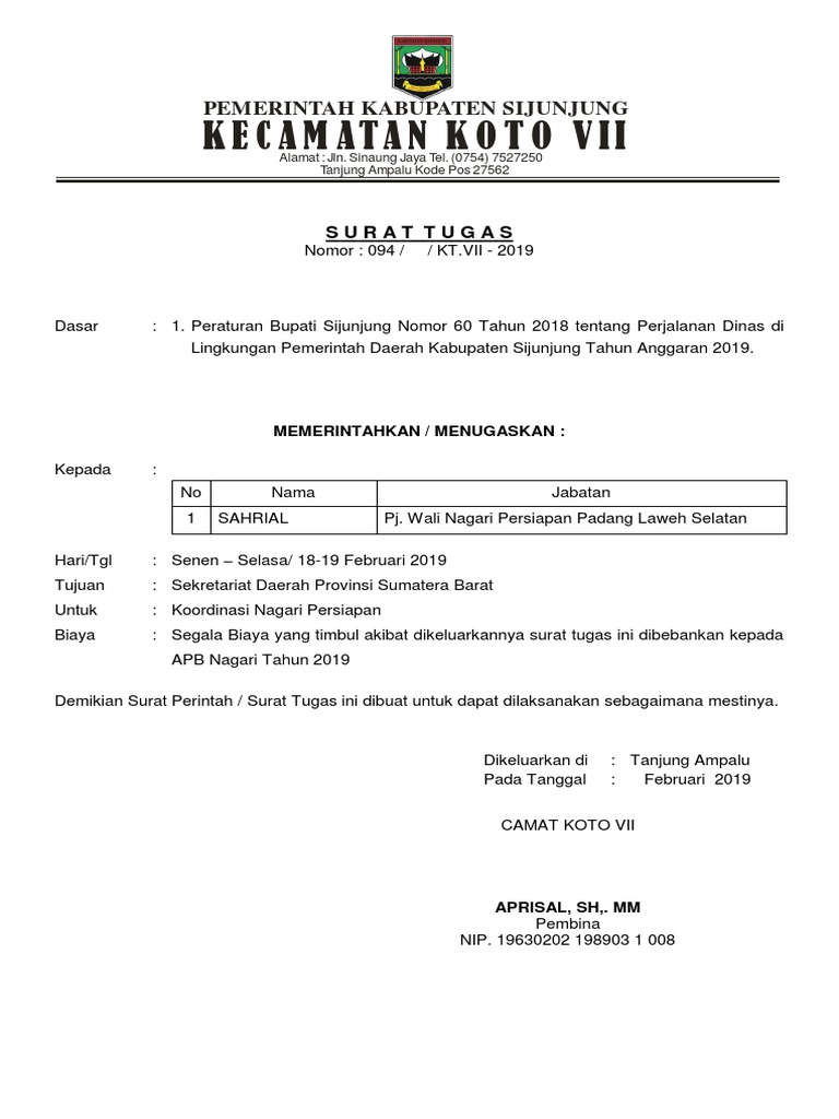 Surat Tugas Camat