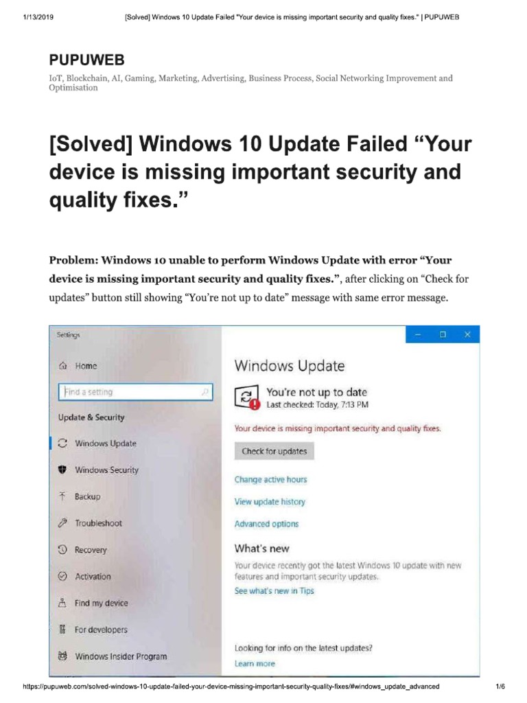 (Solved) Windows 10 Update Failed "Your Device Is Missing Important