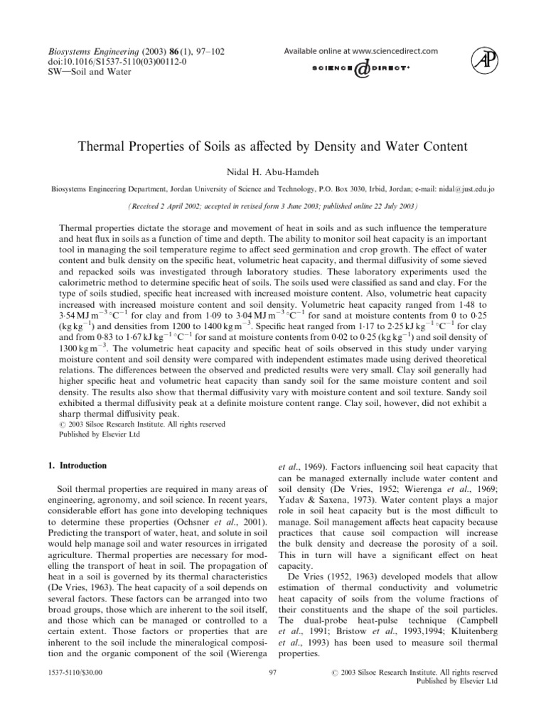 Soil Thermal Properties: Density & Moisture | PDF | Soil | Heat Capacity