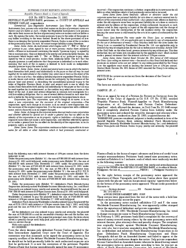11 Republic Planters Bank v. CA Download Free PDF Promissory Note