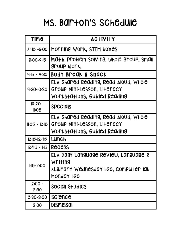 Ms. Barton's Schedule PDF
