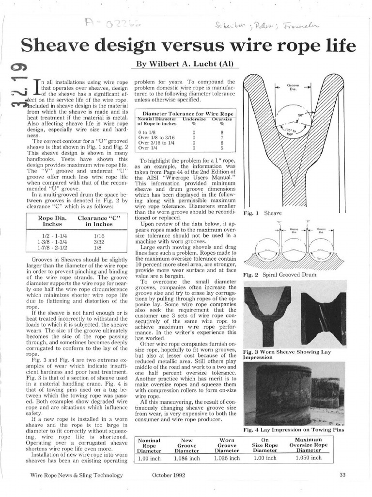Sheave Design Versus Wire Rope Life PDF Metals Materials Science