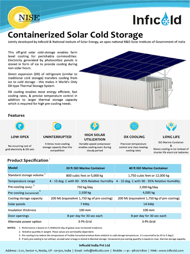 Solar Cold Storage by Inficold | PDF