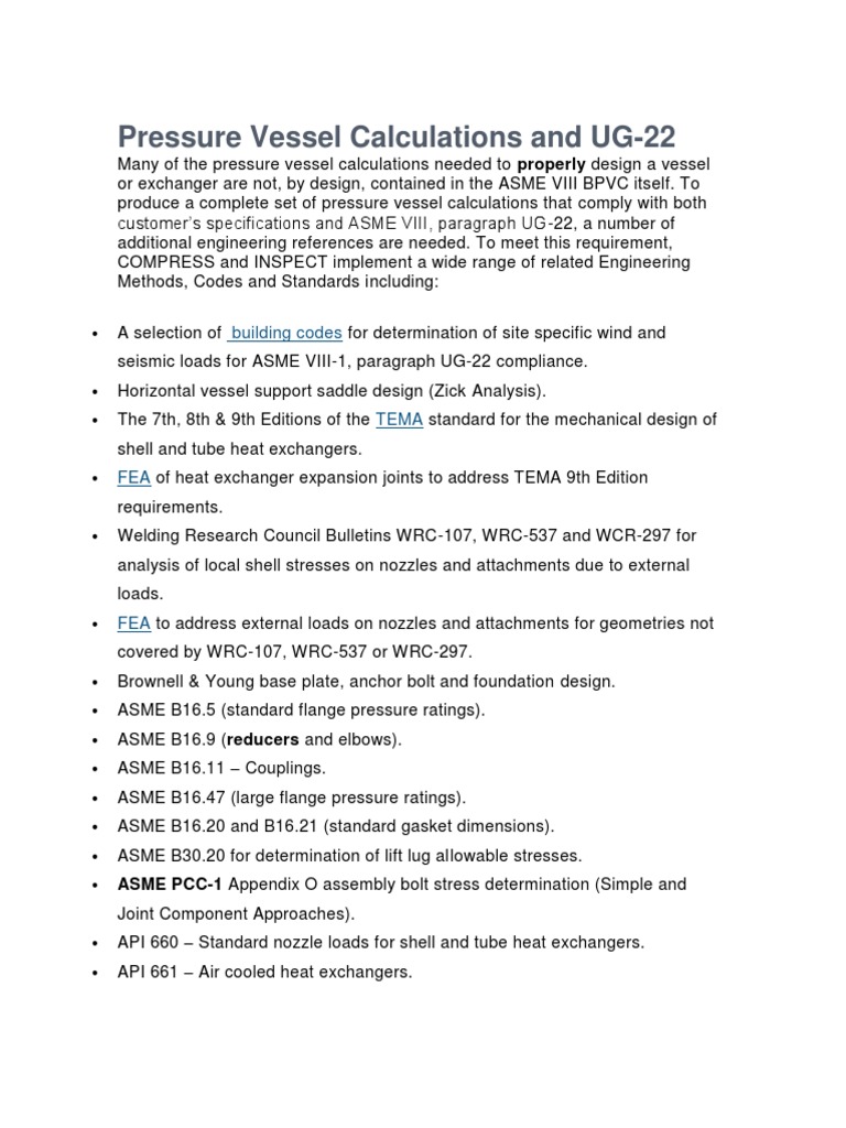 Pressure Vessel Calculations and UG22 Building Codes PDF Pipe