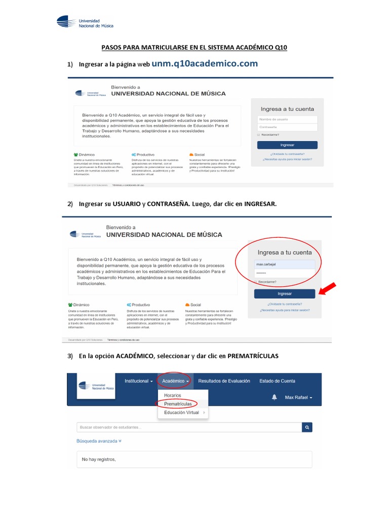 Guía para Matricularse en Q10 Académico | PDF | Informática
