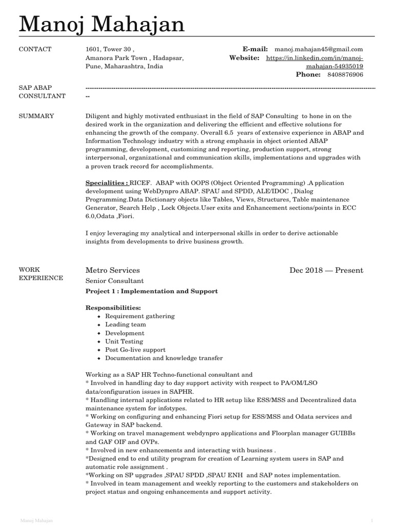 Resume Fiori HR PDF Sap Se Payroll
