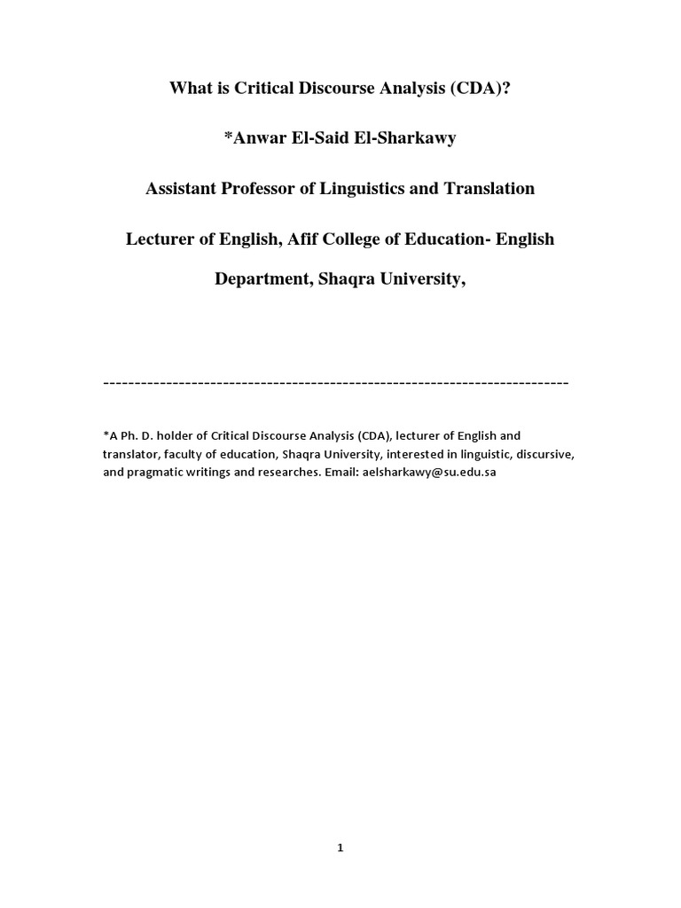 What Is Critical Discourse Analysis PDF Discourse Linguistics