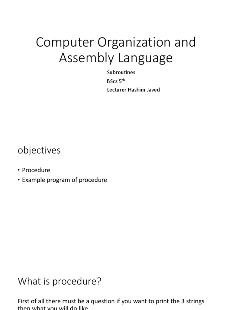 Procedures and Subroutines in Assembly Language: An Introduction to ...
