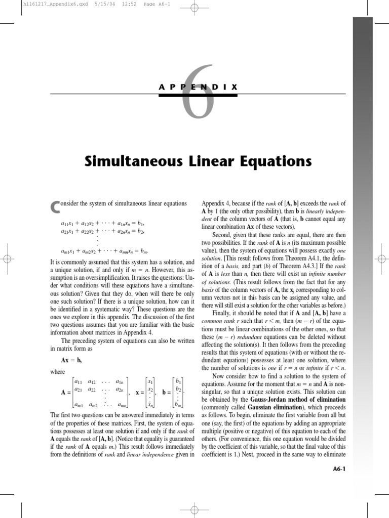 Appendix6 PDF | PDF | Equations | System Of Linear Equations