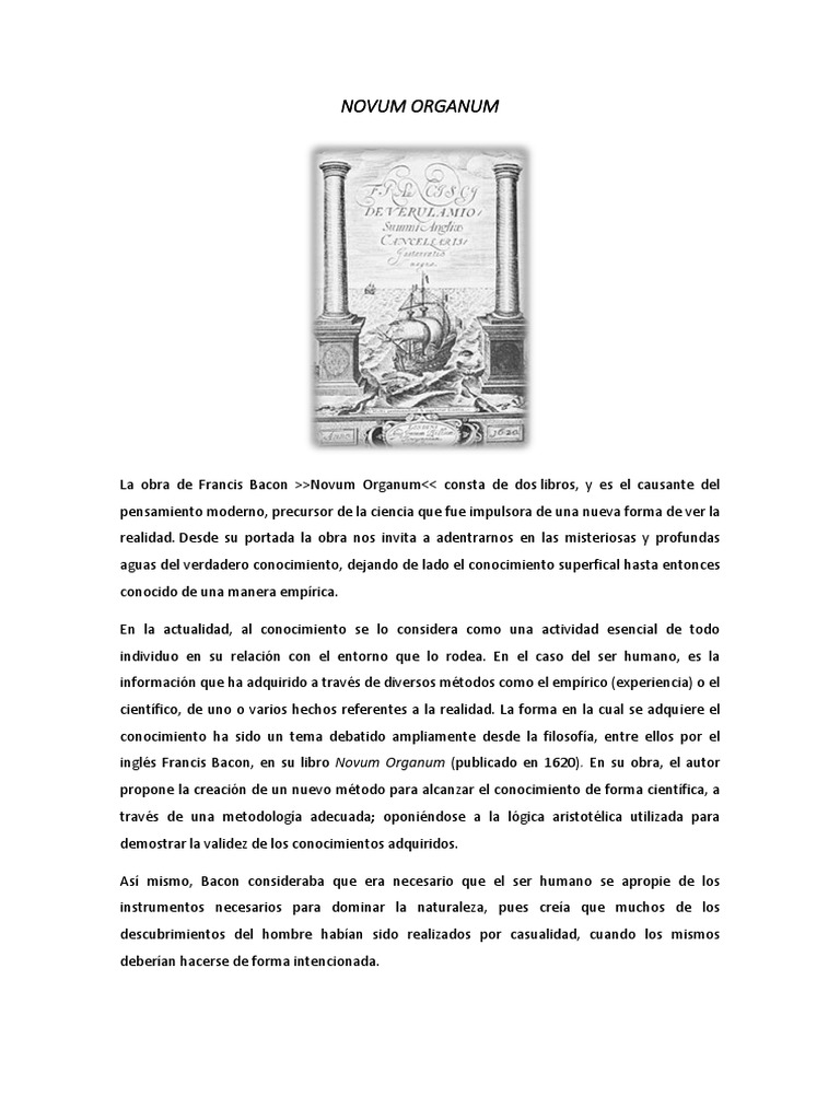 Análisis del Novum Organum de Bacon | PDF | Francis Bacon | Science