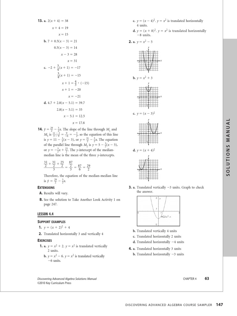Xtensions: Discovering Advanced Algebra Solutions Manual | PDF | Vertex ...