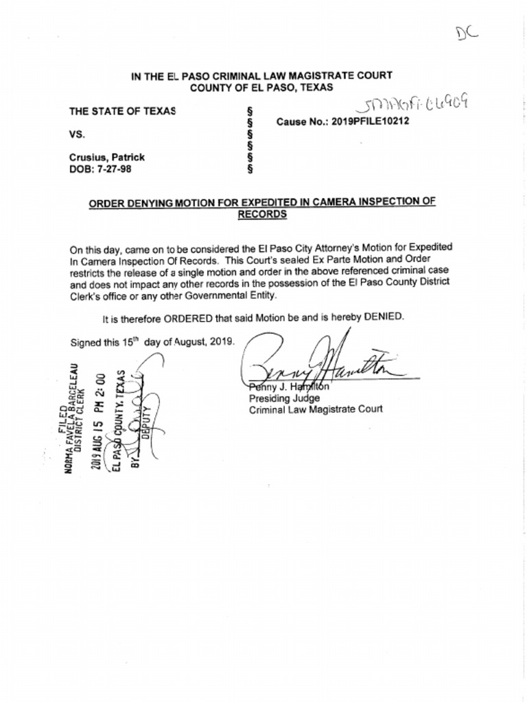 Open Records Motion Denied