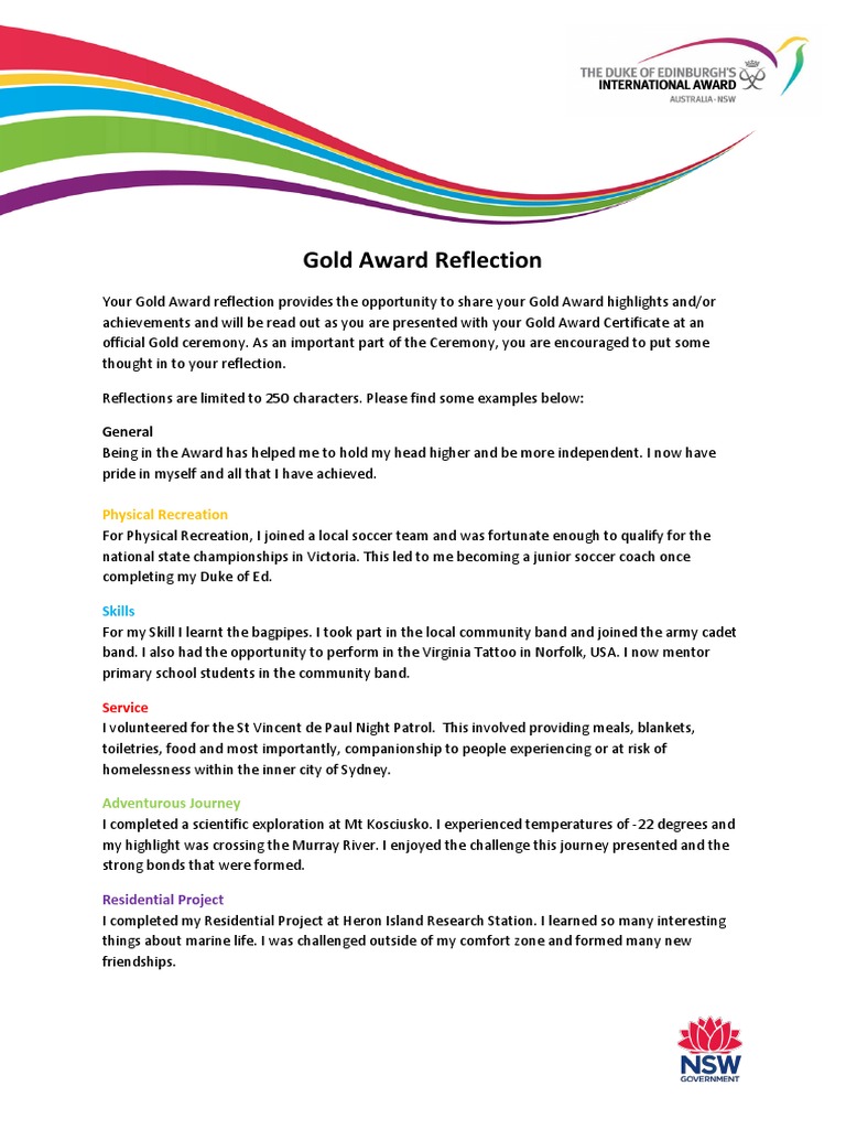 Gold Award Reflection: General | PDF | Self-Improvement