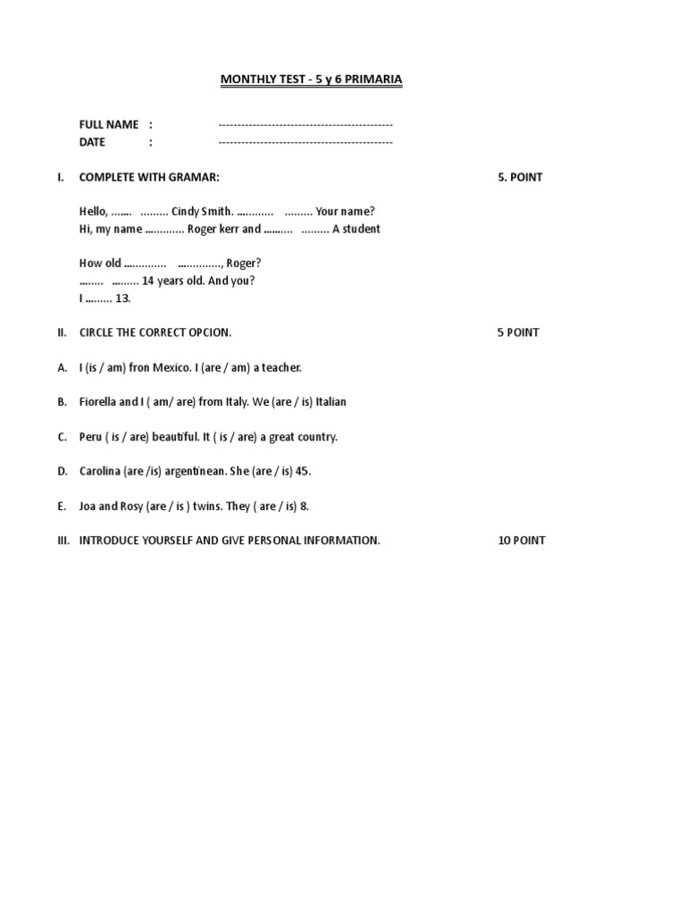 Monthly Test - 5 Y 6 Primaria | PDF | Home & Garden