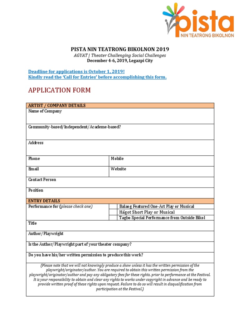 Pista 2019 Call For Entries and Application Form | PDF | Business