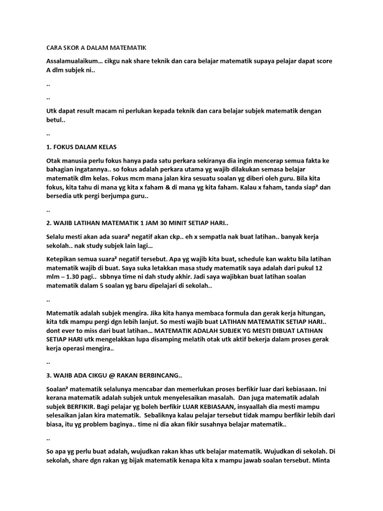 Cara Skor A Dalam Matematik Pdf
