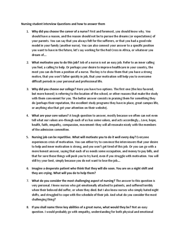 Nursing Student Interview Questions and How To Answer Them | Download ...