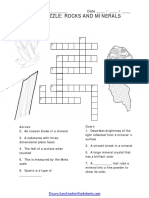 Crossword Puzzle Rocks and Minerals