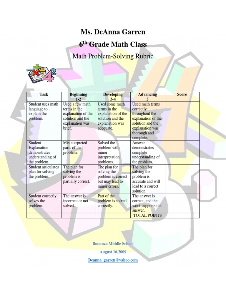 6th Grade Math Problem-Solving Rubric | PDF