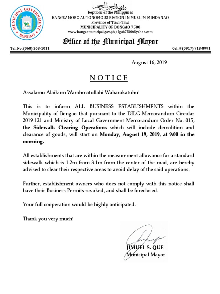 Demolition Notice for Sidewalk Clearing | PDF | Finance & Money Management