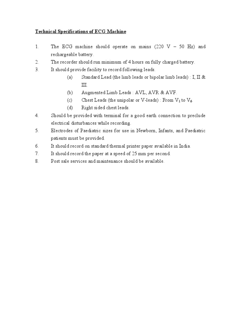 ECG Machine Technical Specs | PDF