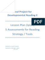 Final Project For Developmental Reading 2: Lesson Plan (Iplan) 5 Assessments For Reading Strategy / Tools