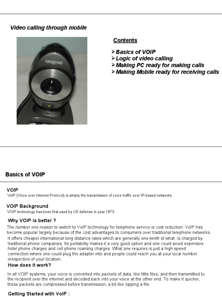 VOIP Basics and Mobile Video Calling Guide | PDF | Voice Over Ip ...