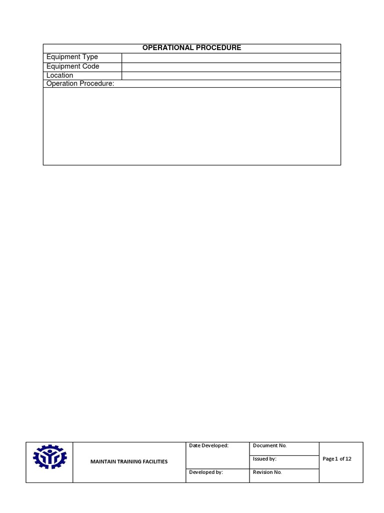 Equipment Type Equipment Code Location Operation Procedure PDF