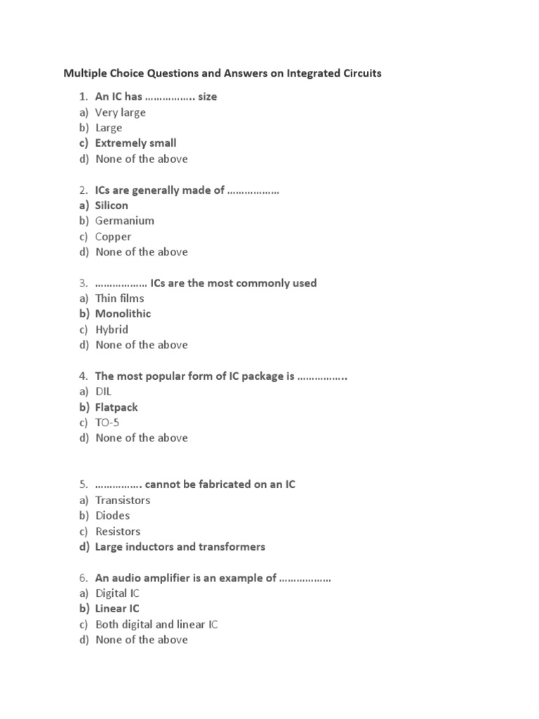 C) Extremely Small Multiple Choice Questions and Answers On Integrated