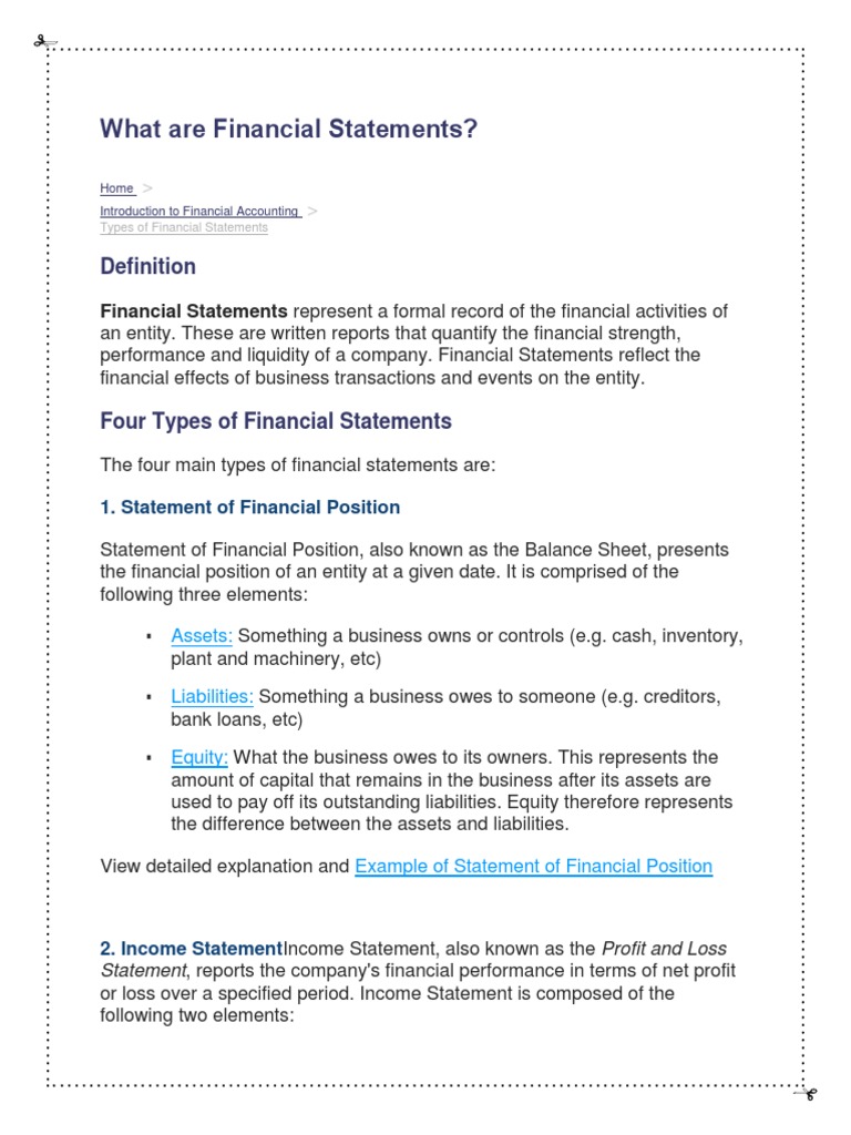 What Are Financial Statements?: Financial Statements Represent A Formal  Record of The Financial Activities of | PDF | Balance Sheet | Income  Statement