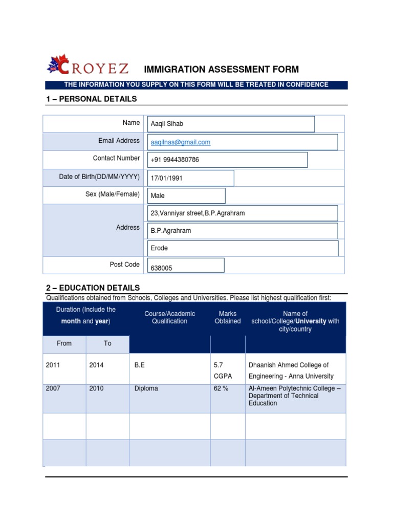 Immigration Assessment Form Guide | PDF | Personally Identifiable ...