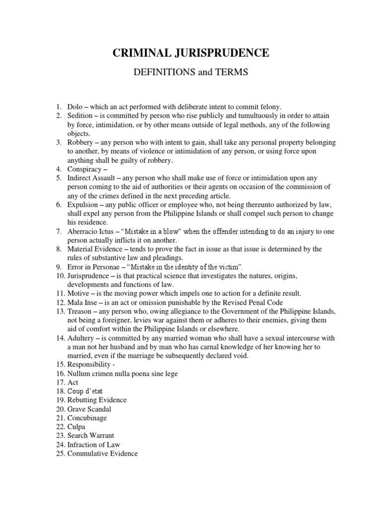Definitions and Terms PDF Criminal Law Robbery
