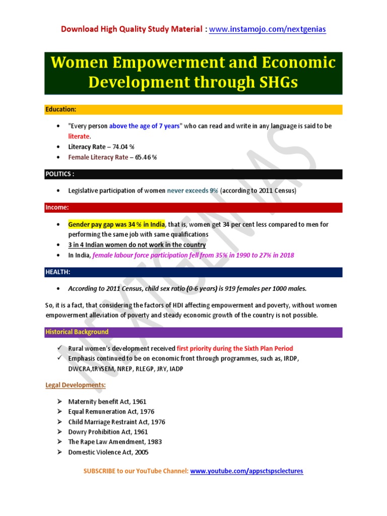Women Empowerment and Economic Development Through SHGs PDF | PDF ...