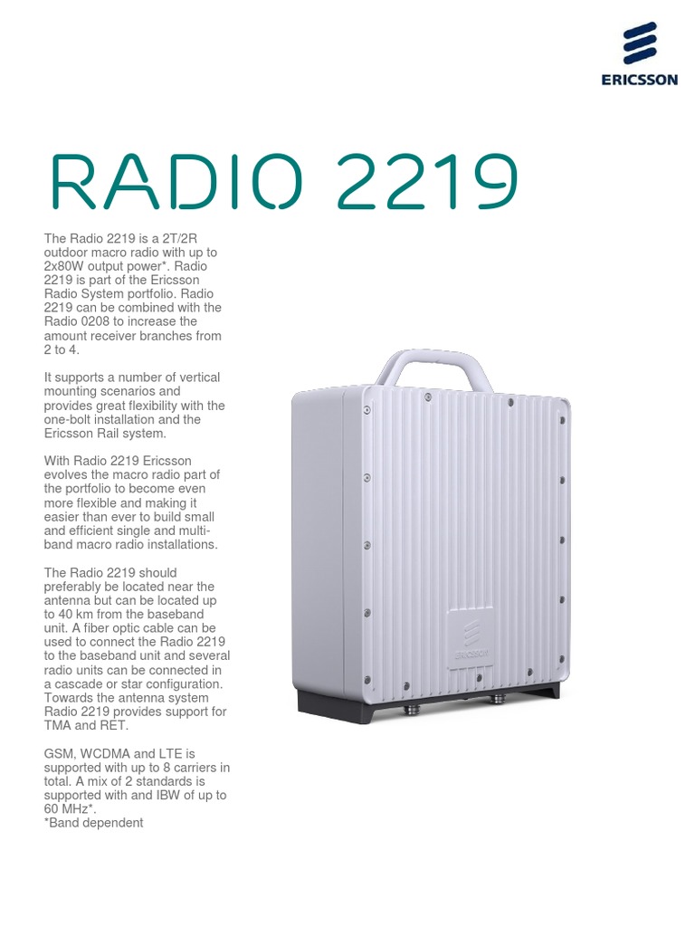 Radio 2219 Datasheet PDF | PDF | Radio | Ericsson