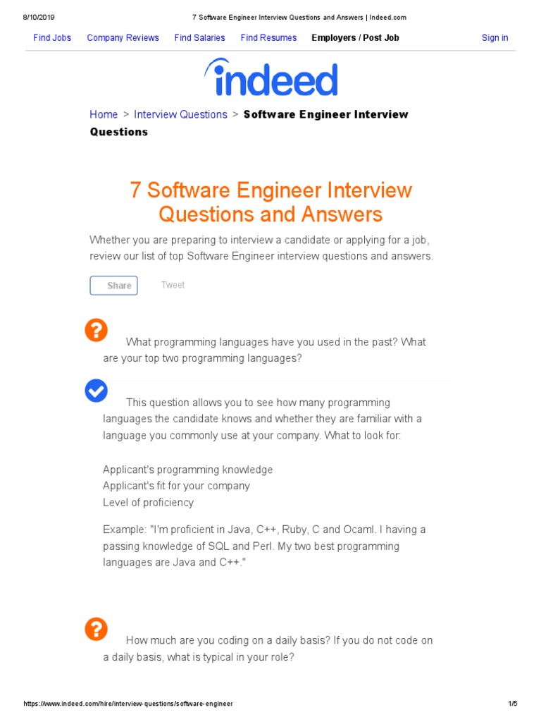 7 Software Engineer Interview Questions and Answers | PDF | Computer ...