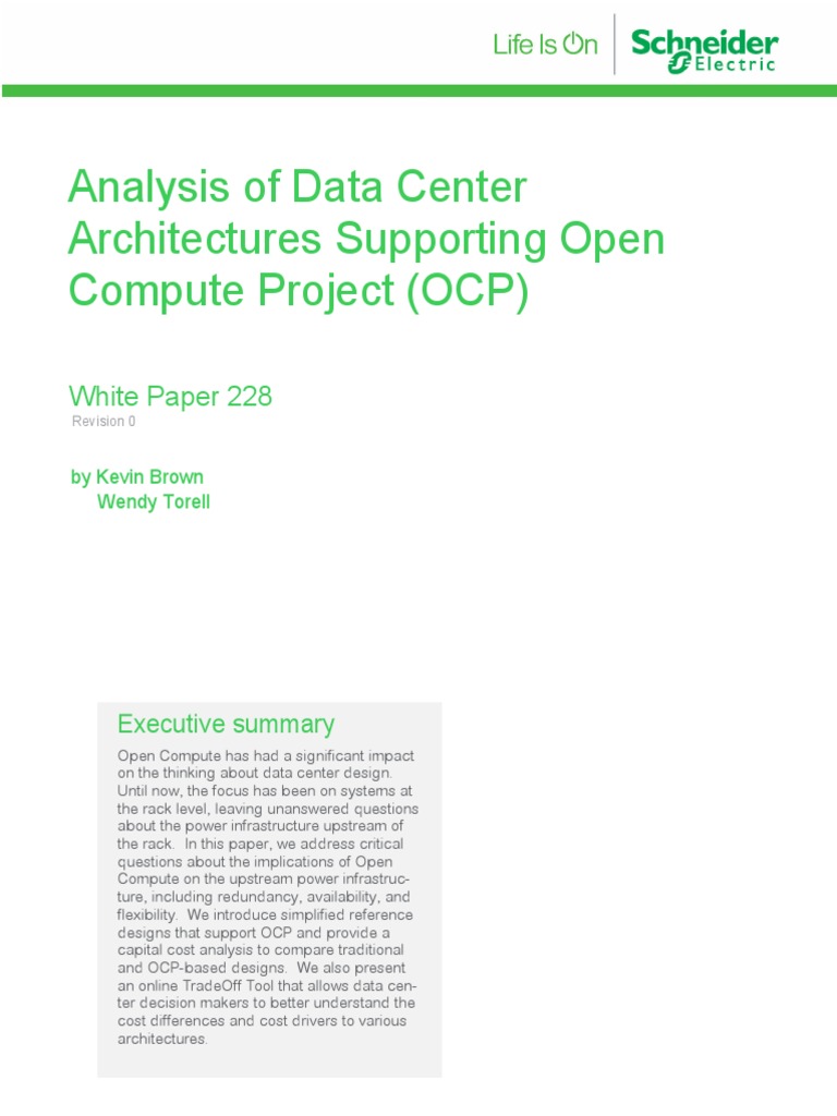 Analysis of Data Center Architectures Supporting Open Compute Project ...