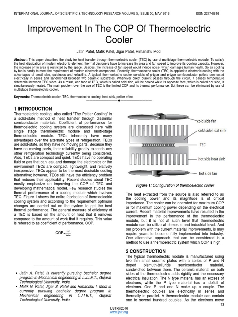 Improvement in The Cop of Thermoelectric Cooler PDF PDF Energy