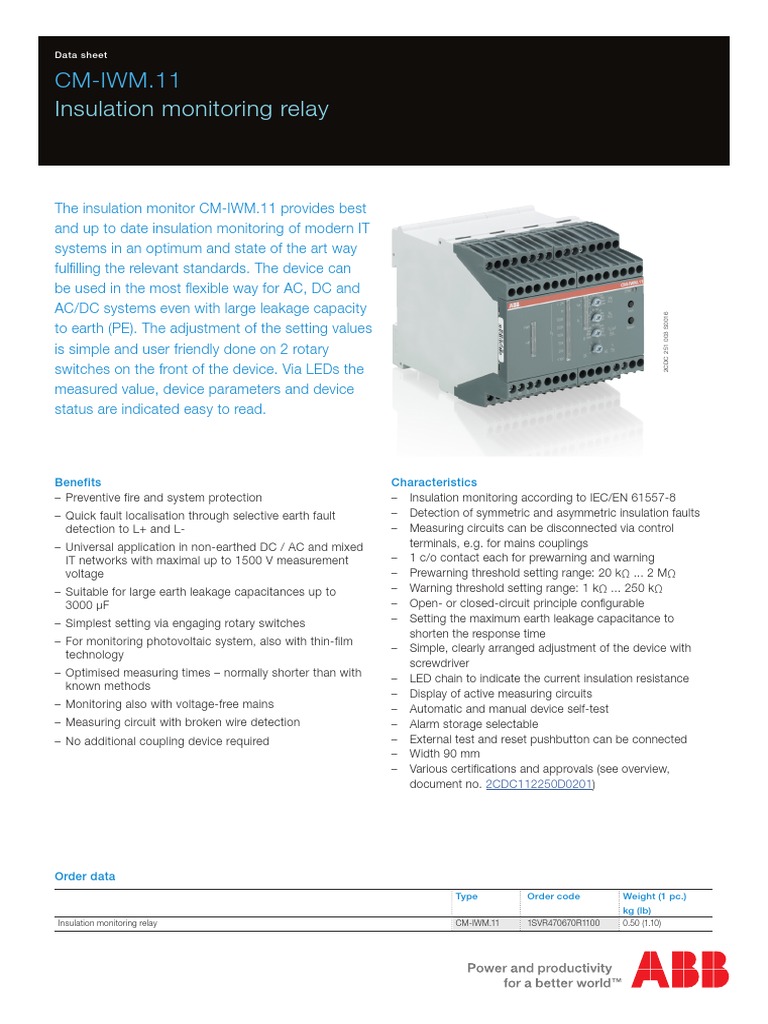 Insulation Monitoring Relay: CM-IWM.11 | PDF | Switch | Direct Current