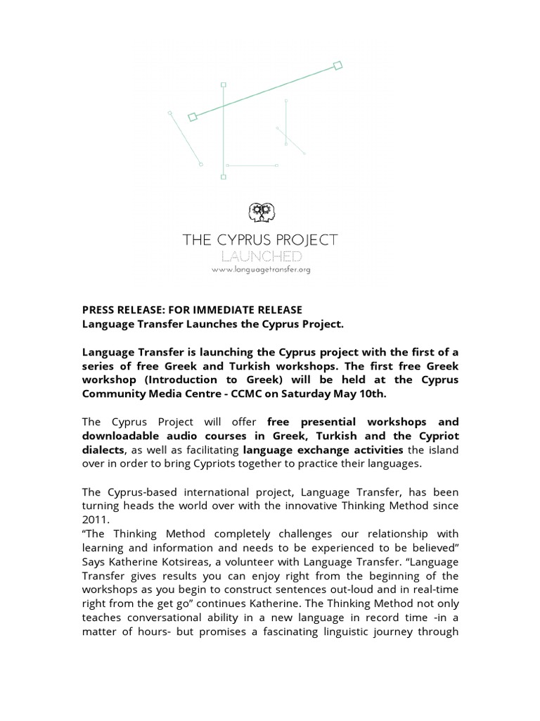 Cyprus Language Workshops Launch | PDF | Cyprus | Semiotics