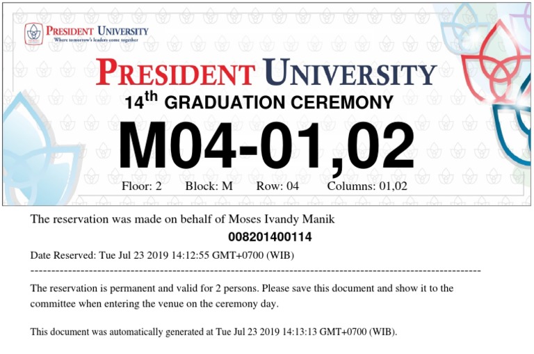 14 Graduation Ceremony: Floor: 2 Block: M Row: 04 Columns: 01,02 | PDF
