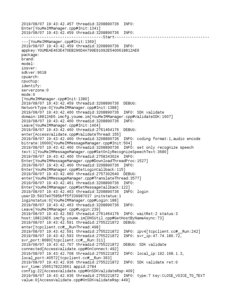 YouMeIM SDK Initialization Log | PDF | Network Socket | Network Protocols