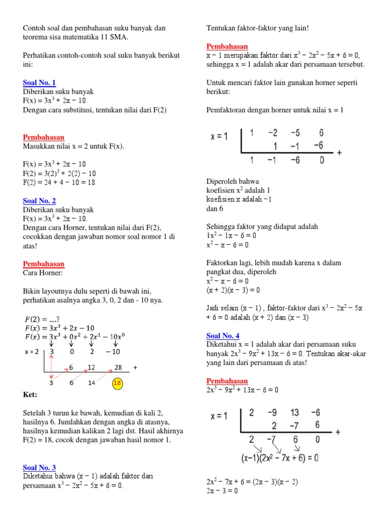 290246471 Contoh Soal Dan Pembahasan Suku Banyak Dan Teorema Sisa Matematika 11 Sma Docx